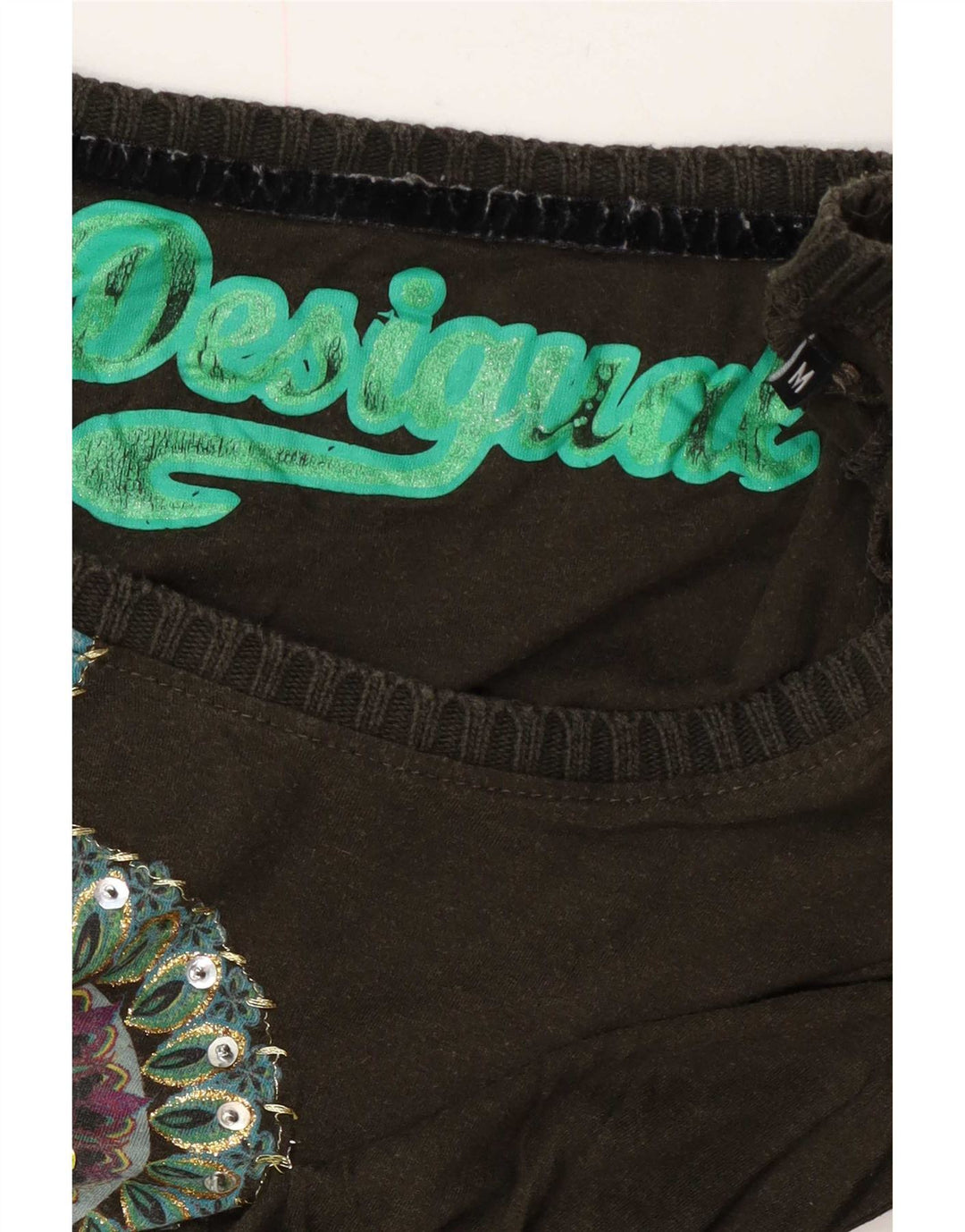 Desigual Womens Graphic Top Long Sleeve UK 12 Medium Black Floral