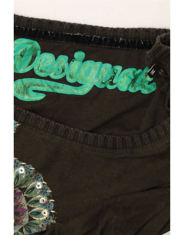 Desigual Womens Graphic Top Long Sleeve UK 12 Medium Black Floral