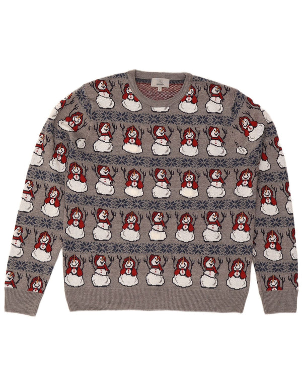 Marks & Spencer Mens Crew Neck Jumper Sweater Large Grey Christmas