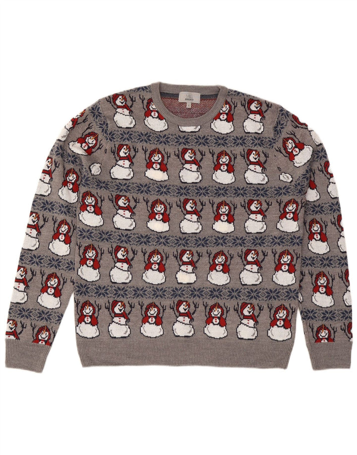 Marks & Spencer Mens Crew Neck Jumper Sweater Large Grey Christmas