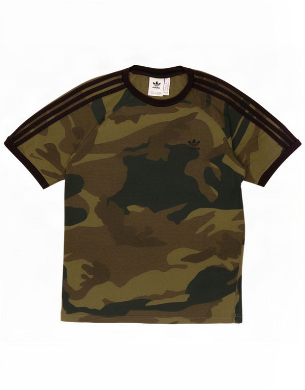 Adidas Mens T-Shirt Top Medium Khaki Camouflage Cotton