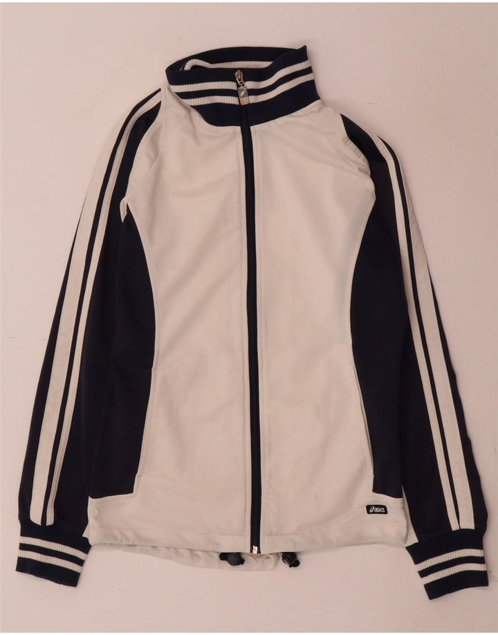 Asics Womens Tracksuit Top Jacket UK 12 Medium White Colourblock