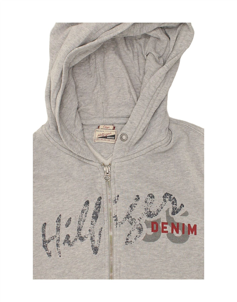 TOMMY HILFIGER Mens Heritage Graphic Zip Hoodie Sweater Large Grey Cotton | Vintage Tommy Hilfiger | Thrift | Second-Hand Tommy Hilfiger | Used Clothing | Messina Hembry 