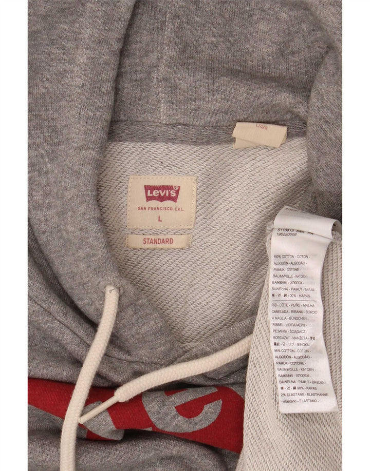 Levi's Mens Graphic Hoodie Jumper Large Grey Cotton