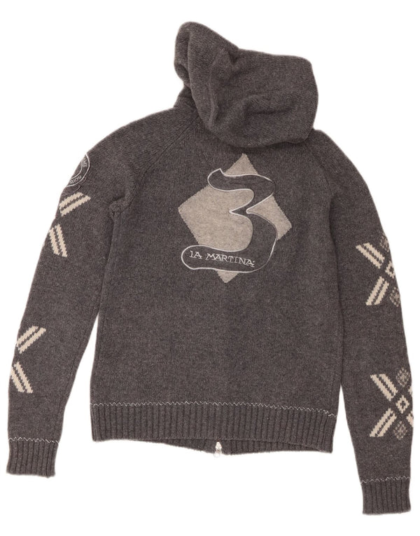 La Martina Womens Graphic Cardigan Sweater UK 10 Small Grey Geometric