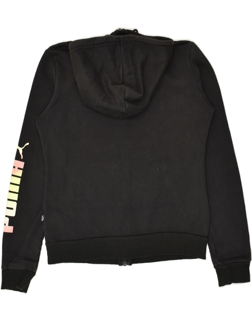 PUMA Womens Graphic Zip Hoodie Sweater UK 10 Small Black Cotton | Vintage Puma | Thrift | Second-Hand Puma | Used Clothing | Messina Hembry 