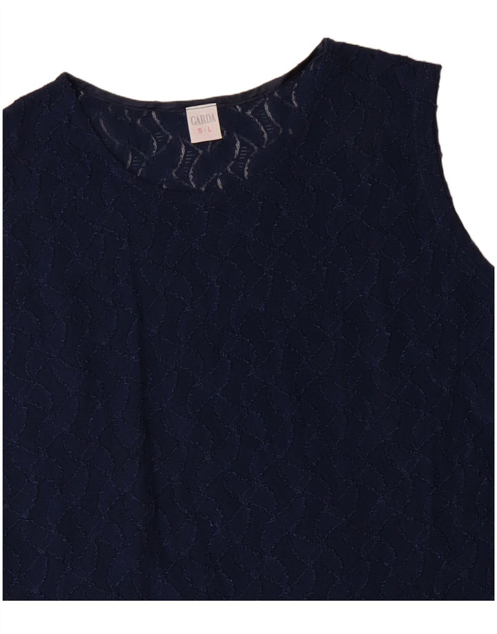 Vintage Womens Sleeveless Crop Blouse Top UK 14 Large Navy Blue Polyamide