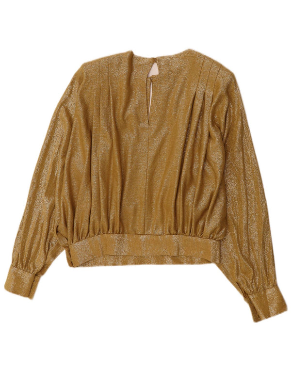 Vintage Womens Crop Long Sleeve Blouse Top UK 12 Medium Gold