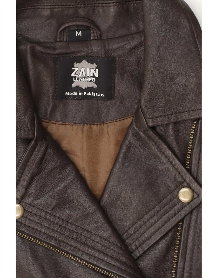 Vintage Womens Leather Biker Jacket UK 12 Medium Brown Leather