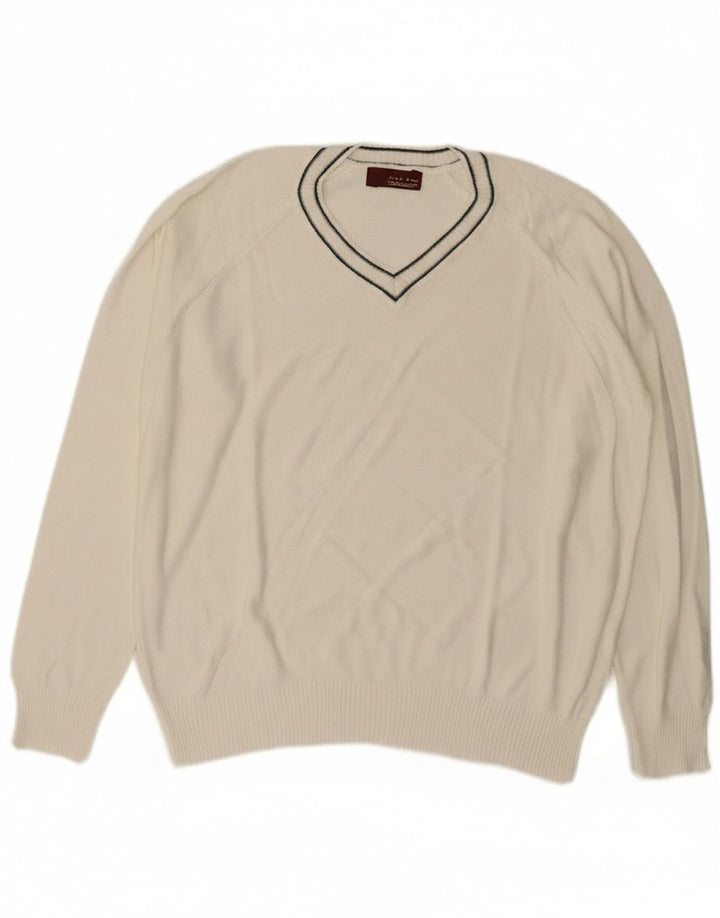 Zara Mens V-Neck Jumper Sweater XL White