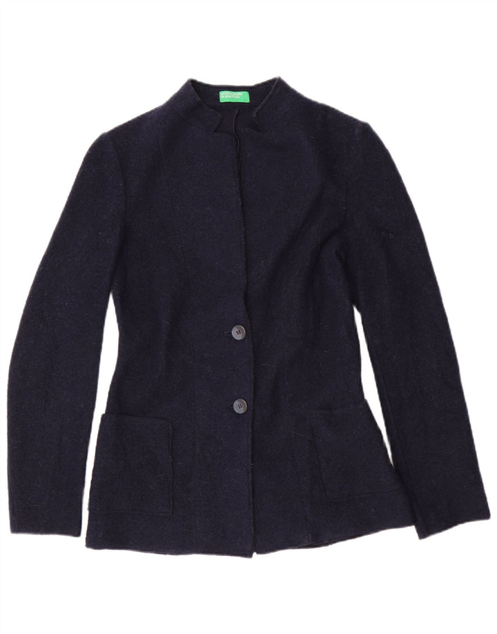 Benetton Womens 2 Button Blazer Jacket UK 6 XS  Navy Blue Polyester