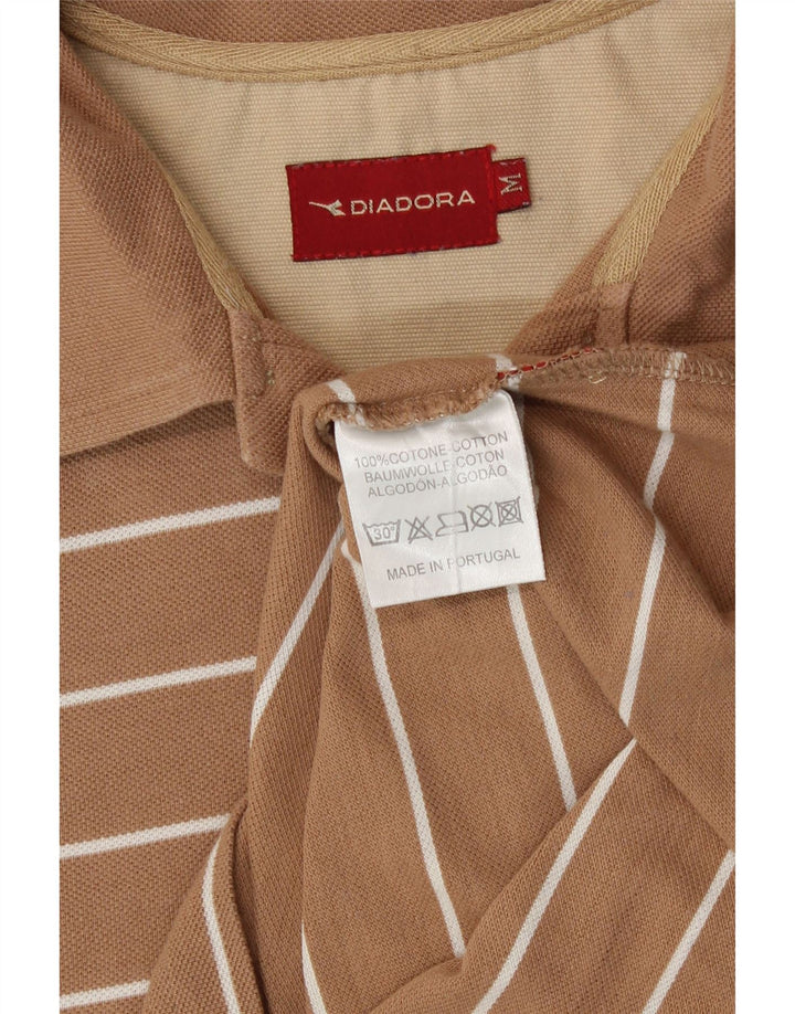 Diadora Mens Polo Shirt Medium Beige Striped Cotton
