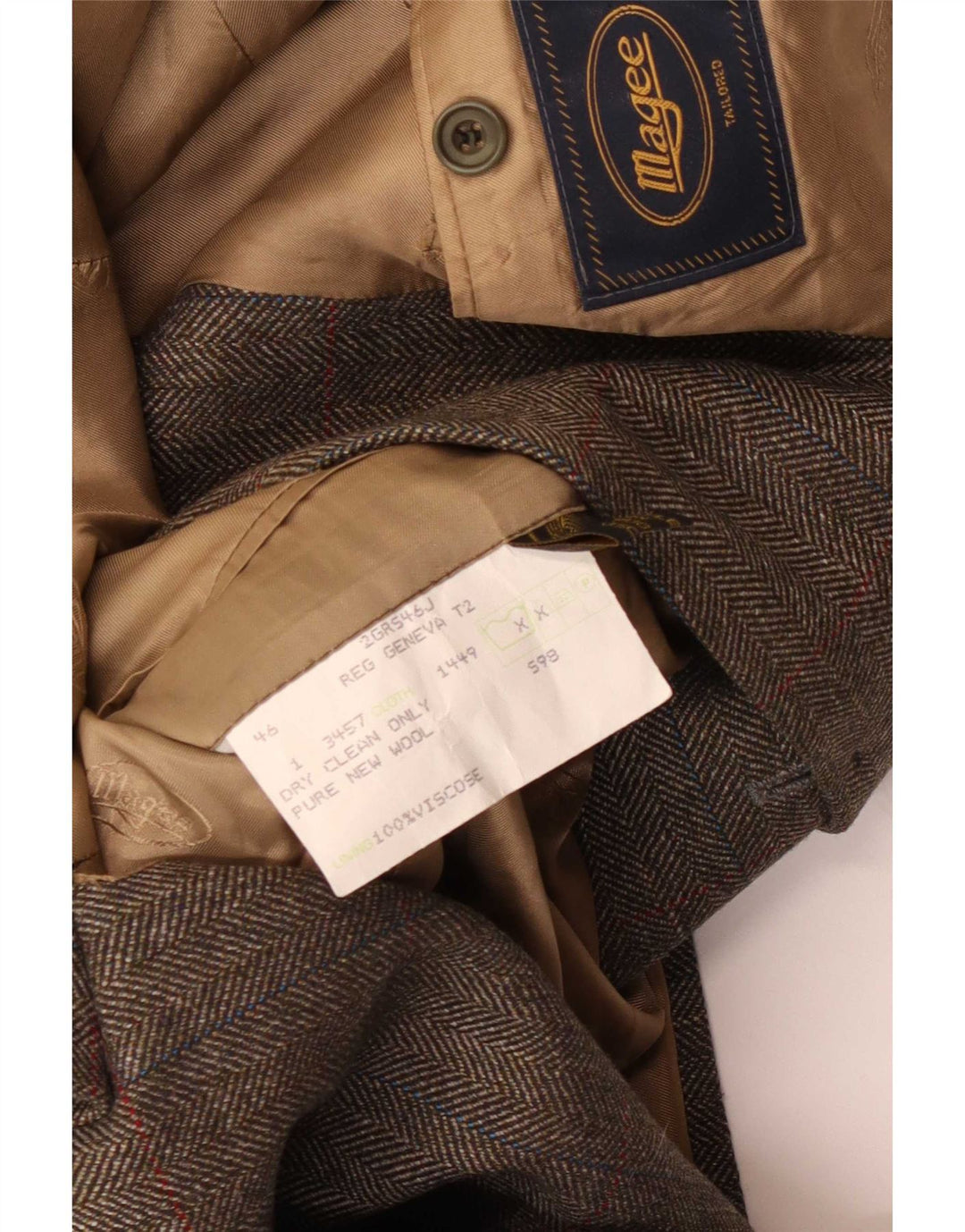Magee Mens 2 Button Blazer Jacket UK 46 3XL Grey Herringbone New Wool