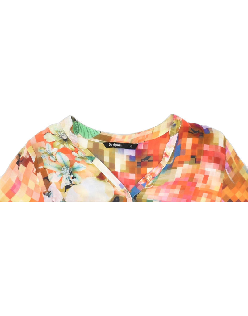 DESIGUAL Womens Shirt Blouse UK 6 XS Multicoloured Check Flower | Vintage | Thrift | Second-Hand | Used Clothing | Messina Hembry 