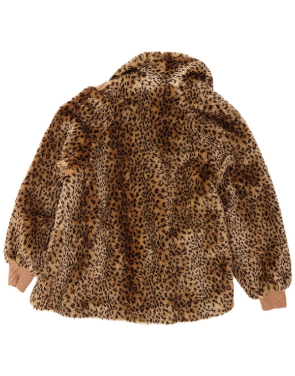 Vintage Womens Faux Fur Jacket UK 12 Medium Brown Animal Print