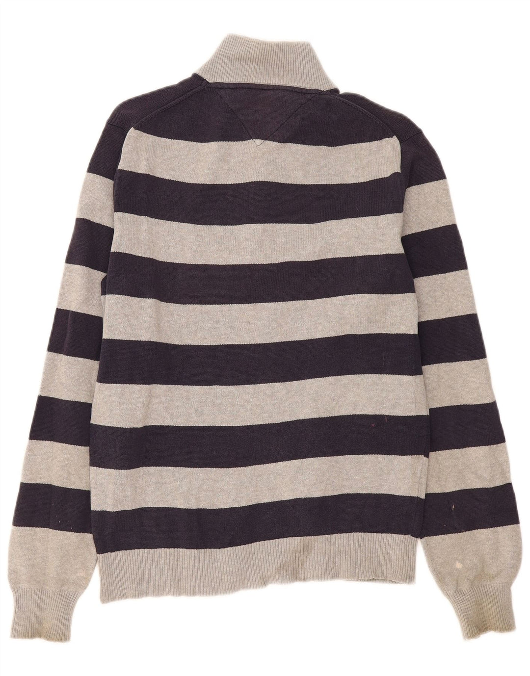Tommy Hilfiger Mens Zip Neck Jumper Sweater Medium Grey Striped Cotton