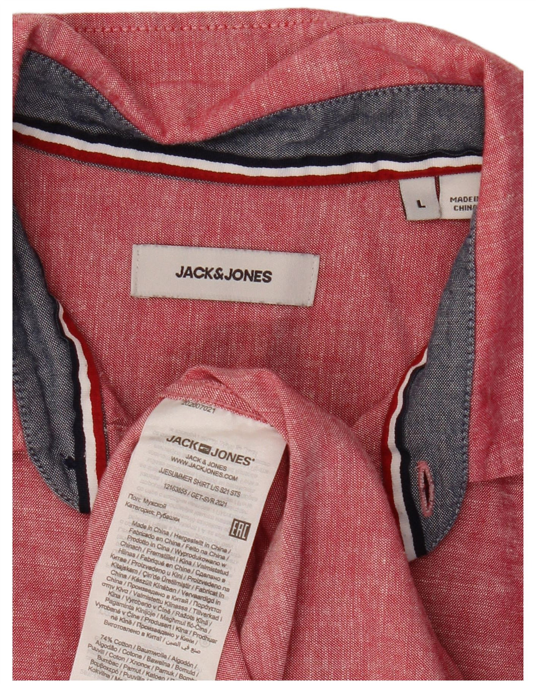 JACK & JONES Mens Shirt Large Red Cotton