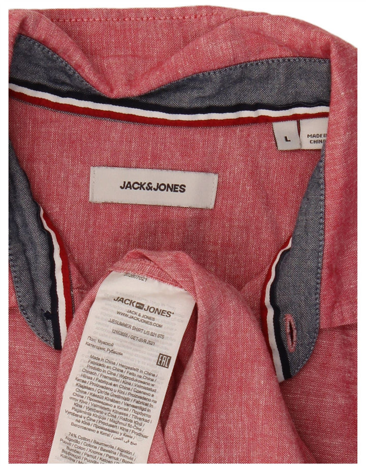 JACK & JONES Mens Shirt Large Red Cotton