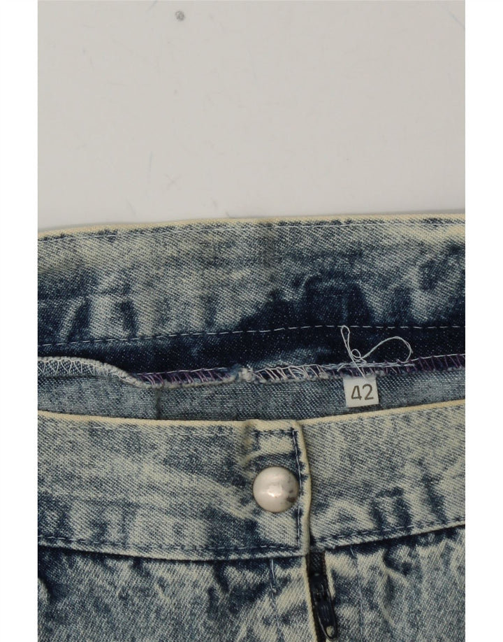 VINTAGE Womens Denim Trumpet Skirt IT 42 Medium W26  Blue Floral