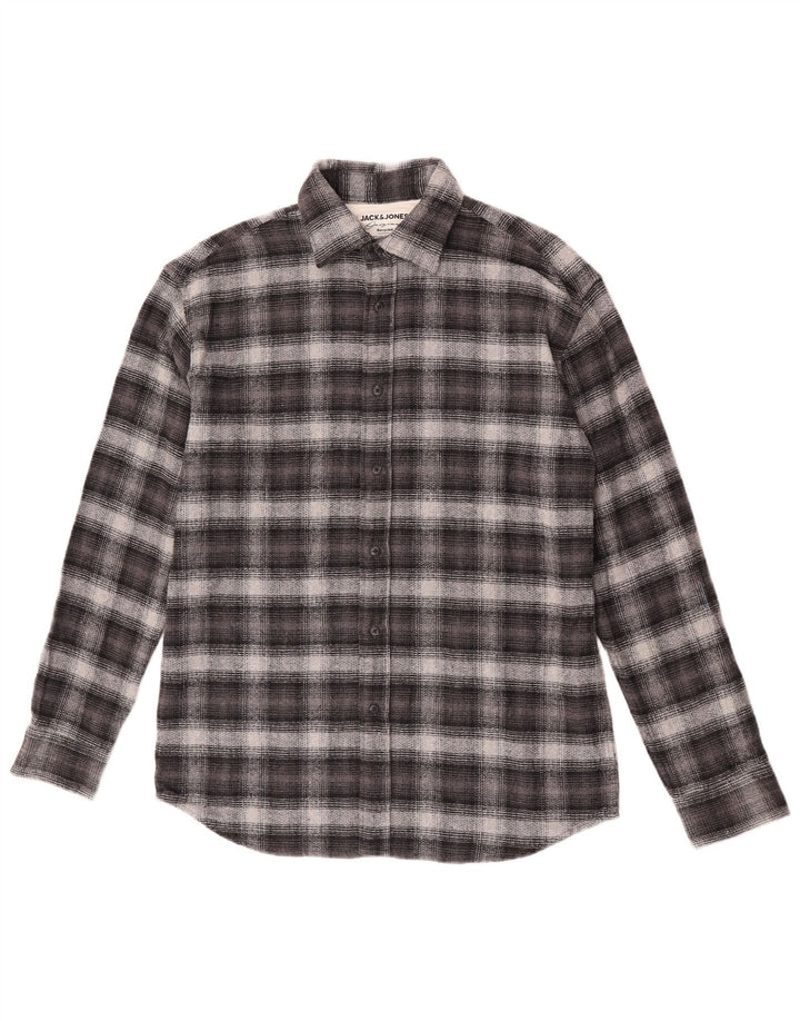 Jack & Jones Mens Checked  Flannel Shirt Small Grey Cotton