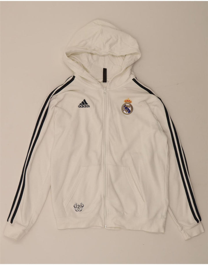 Adidas Mens Real Madrid Zip Hoodie Sweater Medium White Cotton