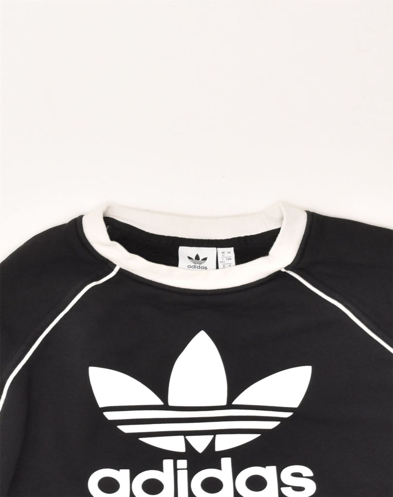 ADIDAS Womens Graphic Crop Sweatshirt Jumper UK 12 Medium  Black Cotton | Vintage Adidas | Thrift | Second-Hand Adidas | Used Clothing | Messina Hembry 