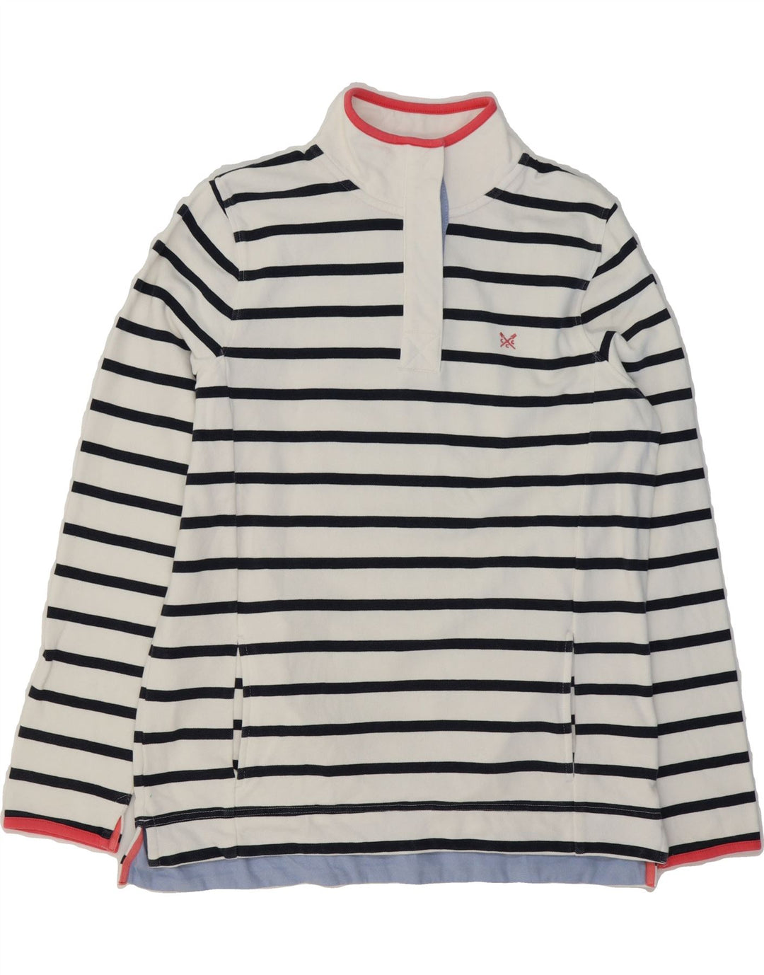 CREW CLOTHING Womens Sweatshirt Jumper UK 14 Large  White Striped Vintage Crew Clothing and Second-Hand Crew Clothing from Messina Hembry 