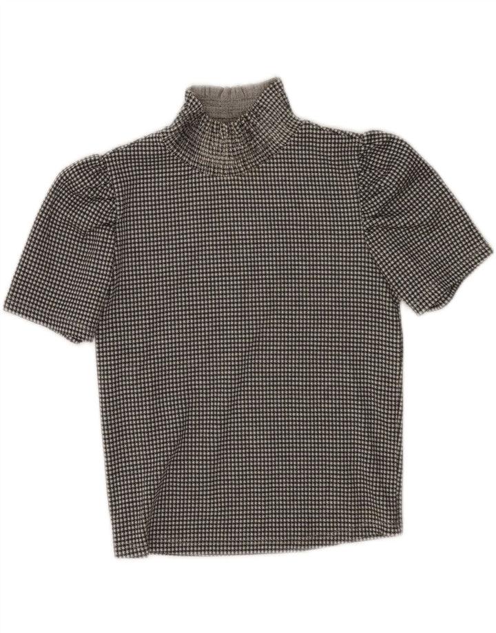 Zara Womens Crop Blouse Top UK 10 Small Black Houndstooth