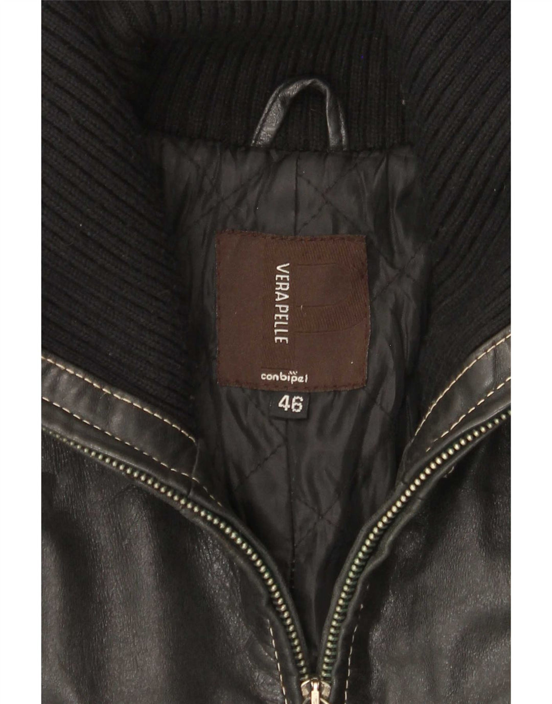 Conbipel Womens Leather Coat IT 46 Large Black Colourblock