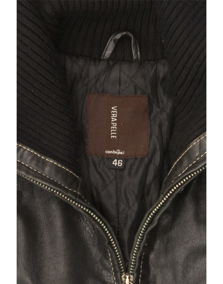 Conbipel Womens Leather Coat IT 46 Large Black Colourblock