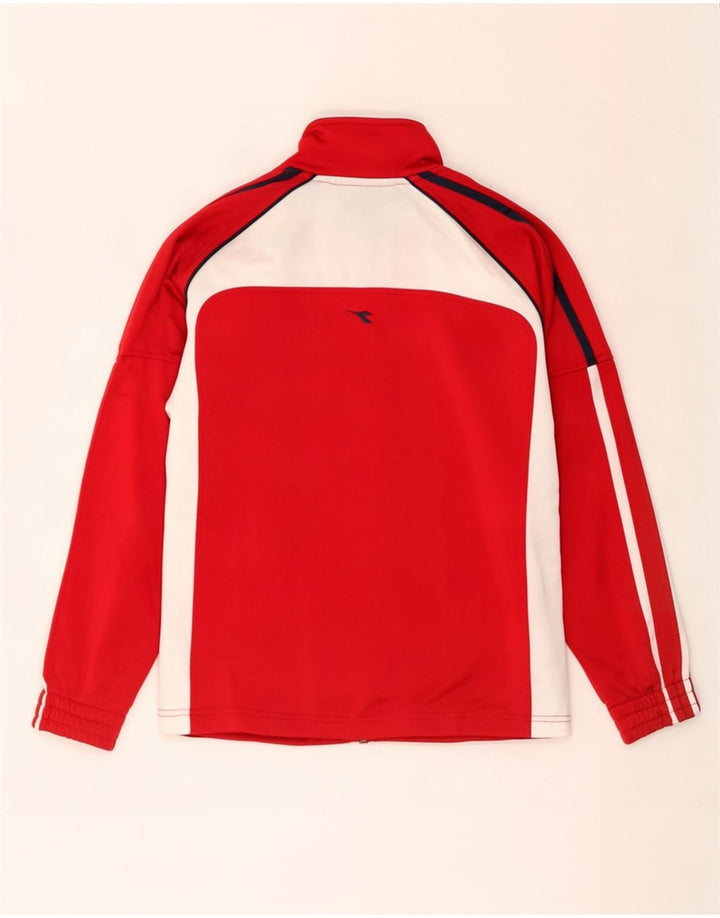 Diadora Boys Tracksuit Top Jacket 12-13 Years Red Colourblock Polyester