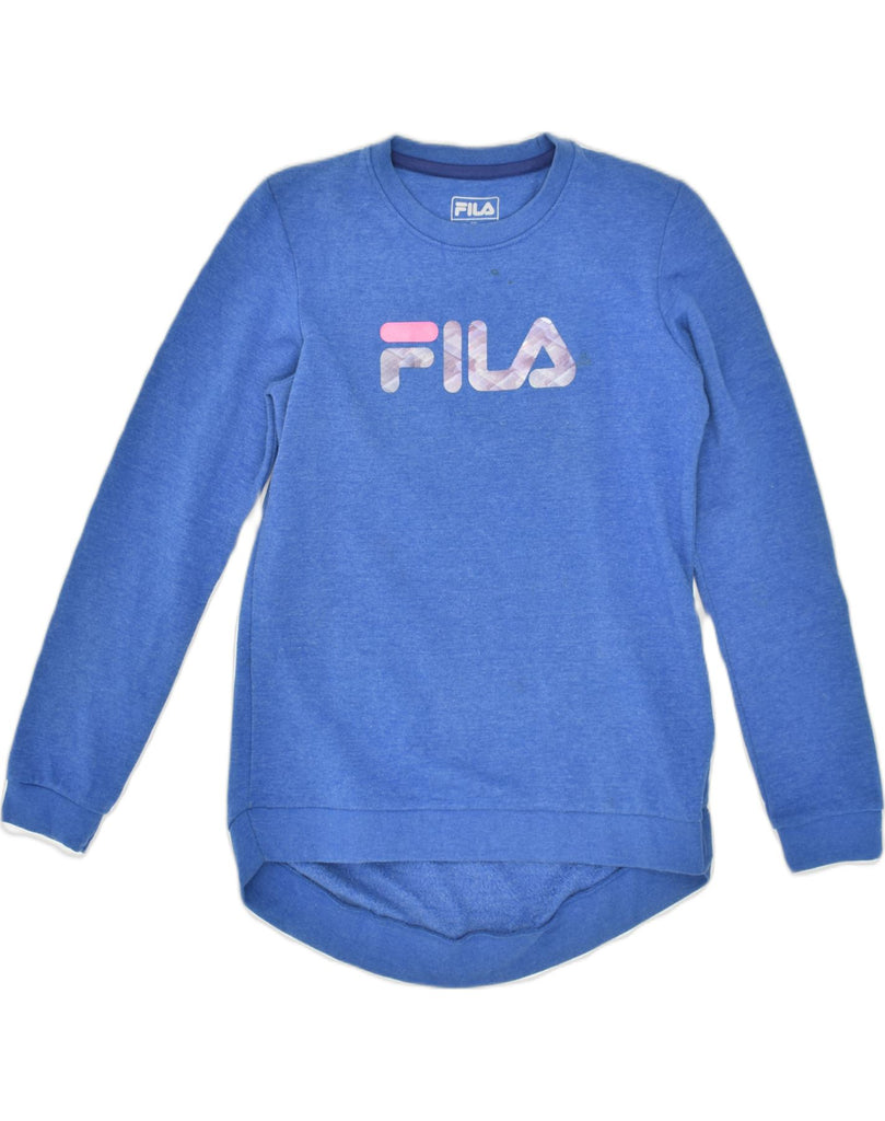 FILA Womens Graphic Sweatshirt Jumper UK 18 XL Blue Cotton | Vintage Fila | Thrift | Second-Hand Fila | Used Clothing | Messina Hembry 