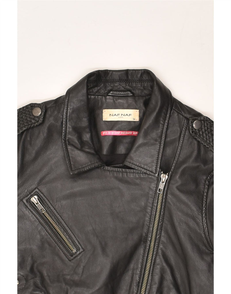 NAF NAF Womens Leather Jacket EU 36 Small Black Leather | Vintage Naf Naf | Thrift | Second-Hand Naf Naf | Used Clothing | Messina Hembry 