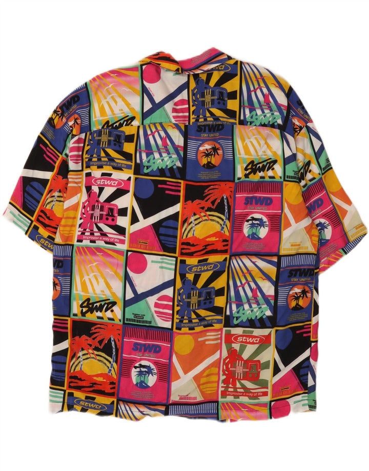 Pull & Bear Mens STWD Graphic Shirt Medium Multicoloured Patchwork Hawaiian