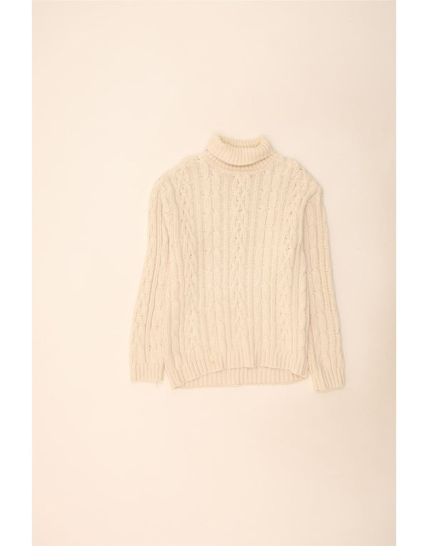 Vintage Mens Roll Neck Jumper Sweater Large Beige Cotton