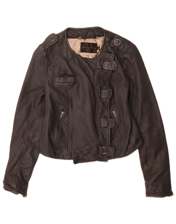 French Connection Womens Military Crop Jacket UK 10 Small Black Leather