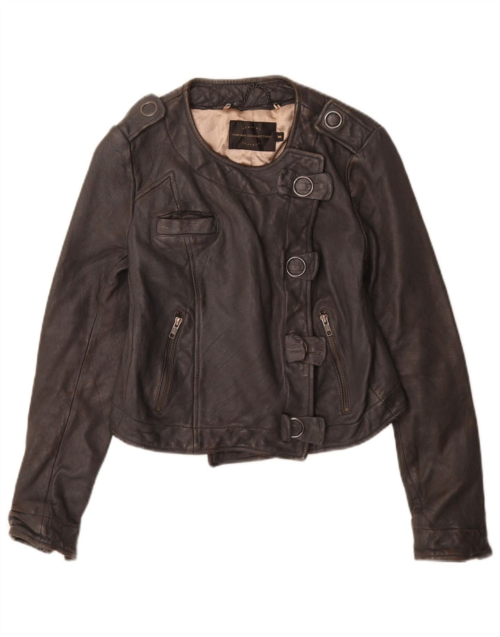 French Connection Womens Military Crop Jacket UK 10 Small Black Leather