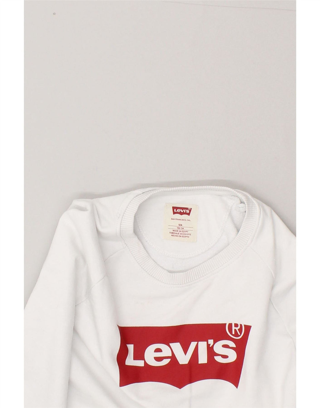 LEVI'S Girls Graphic Sweatshirt Jumper 11-12 Years White Cotton Vintage Levi's and Second-Hand Levi's from Messina Hembry 