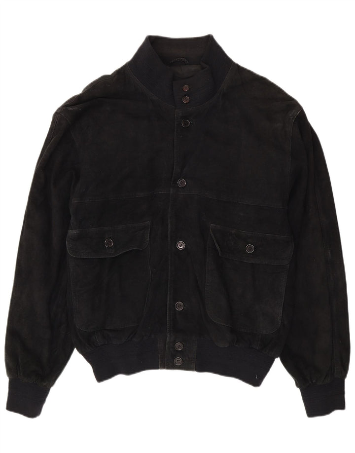Vintage Mens Suede Bomber Jacket UK 40 Large Black Leather