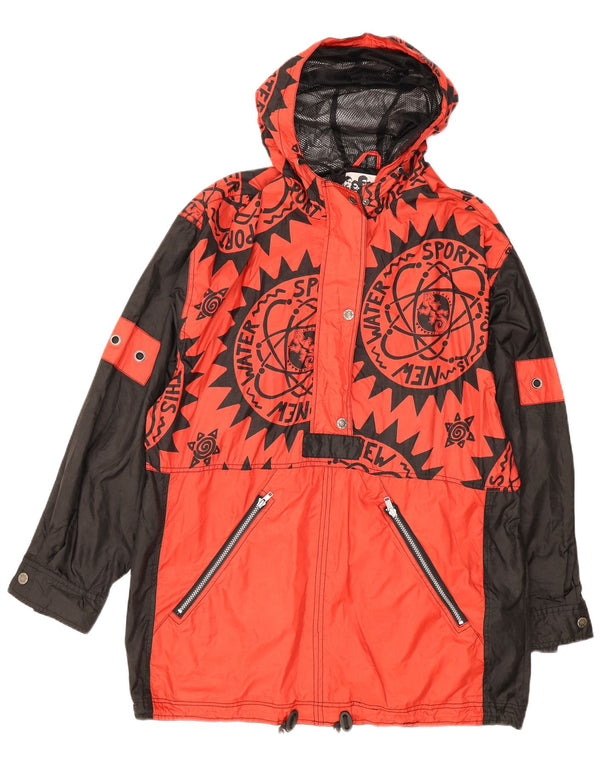 Vintage Girls Longline Graphic Anorak Jacket 15-16 Years XL Red Colourblock