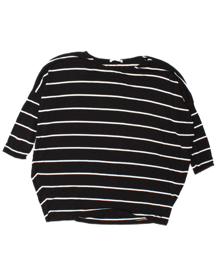 Zara Womens Oversized Top Long Sleeve UK 10 Small Black Striped Viscose
