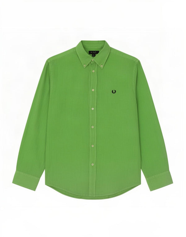 Fred Perry Mens Shirt Large Green Linen
