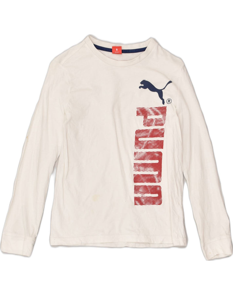 PUMA Boys Graphic Top Long Sleeve 11-12 Years Large Off White Cotton | Vintage Puma | Thrift | Second-Hand Puma | Used Clothing | Messina Hembry 