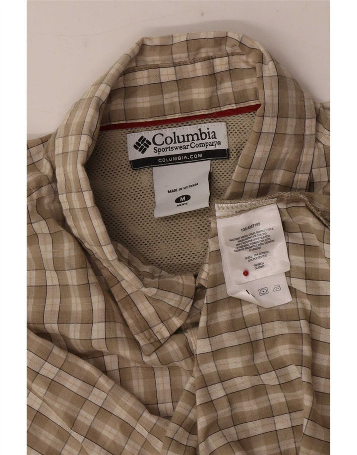 Columbia Mens Short Sleeve Regular Fit Shirt Medium Beige Check Cotton