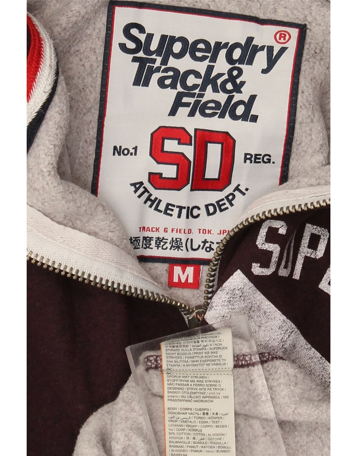 Superdry Mens Graphic Zip Hoodie Sweater Medium Burgundy Cotton