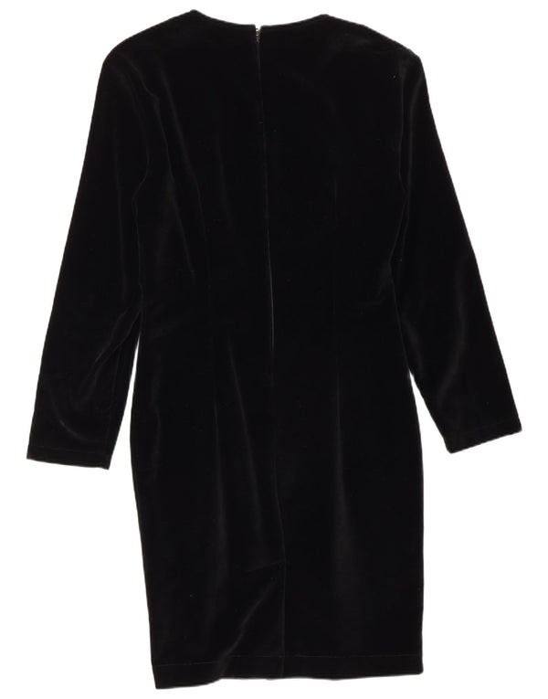 Vintage Womens Long Sleeve Velvet Sheath Dress IT 44 Medium Black Cotton