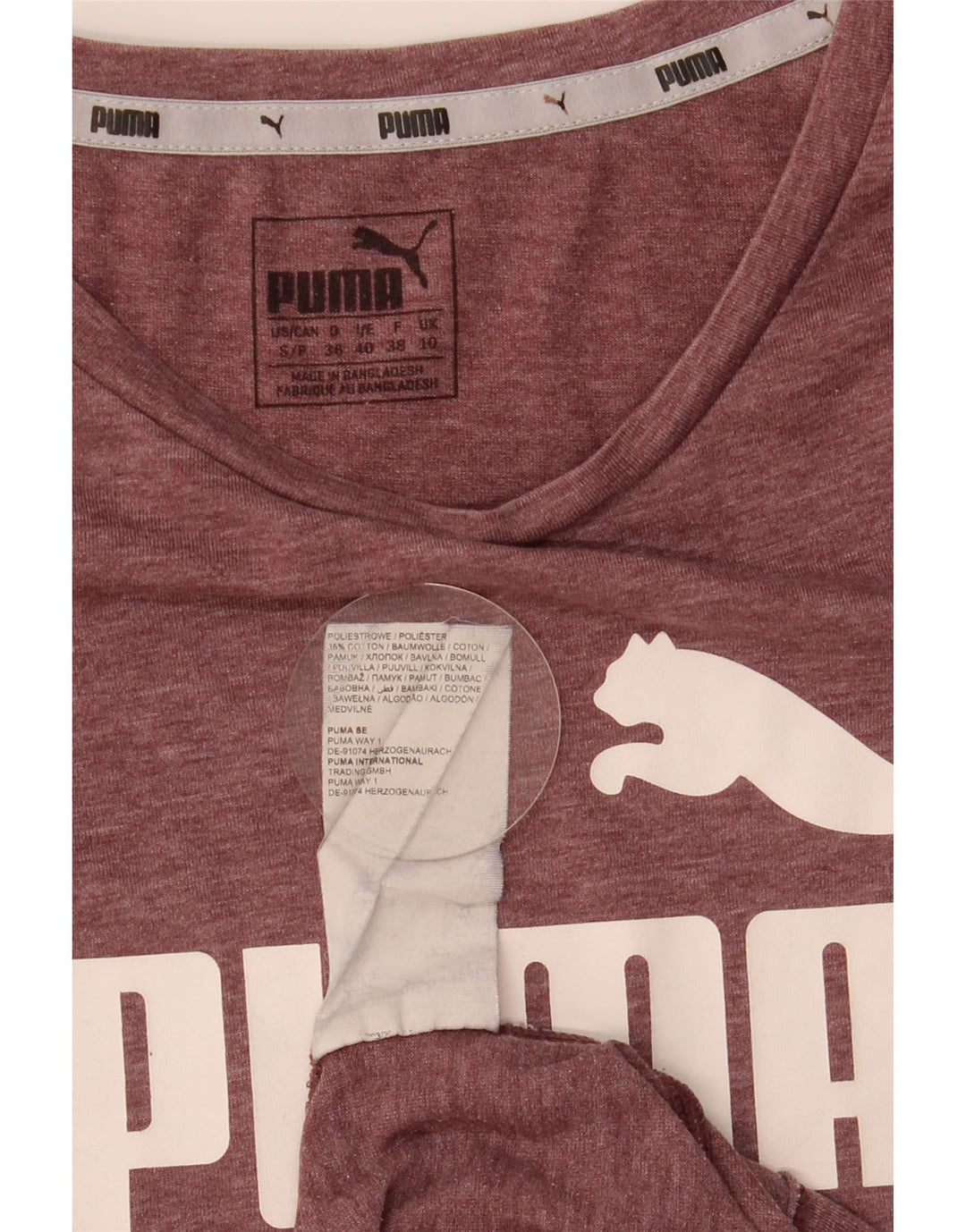 Puma Womens Graphic T-Shirt Top UK 10 Small Maroon Polyester