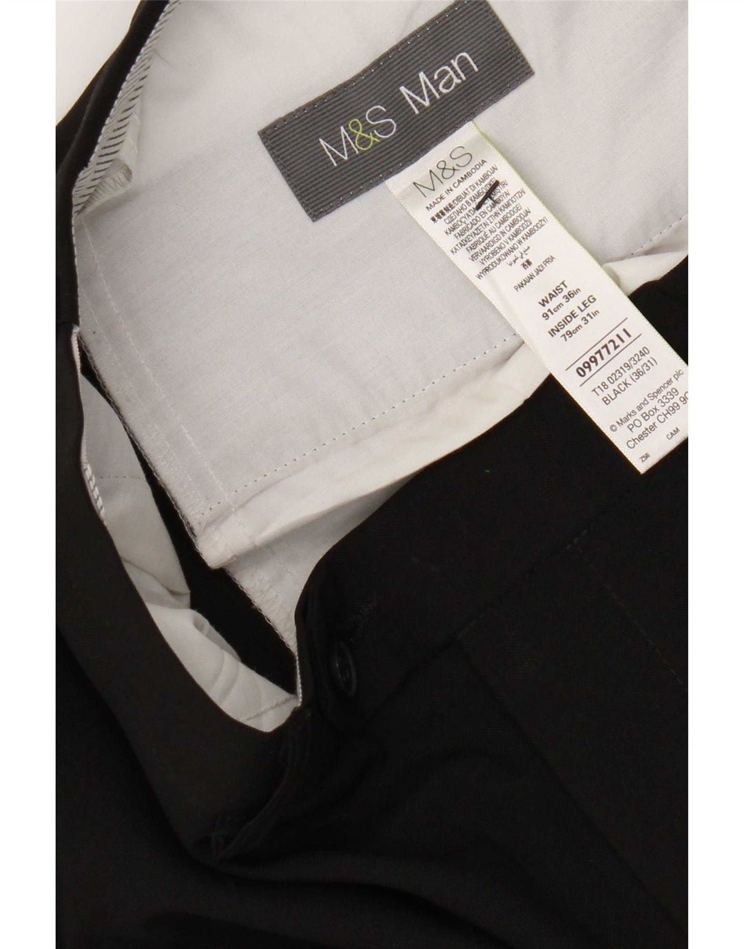 Marks & Spencer Mens Straight Suit Trousers W36 L31 Black Polyester