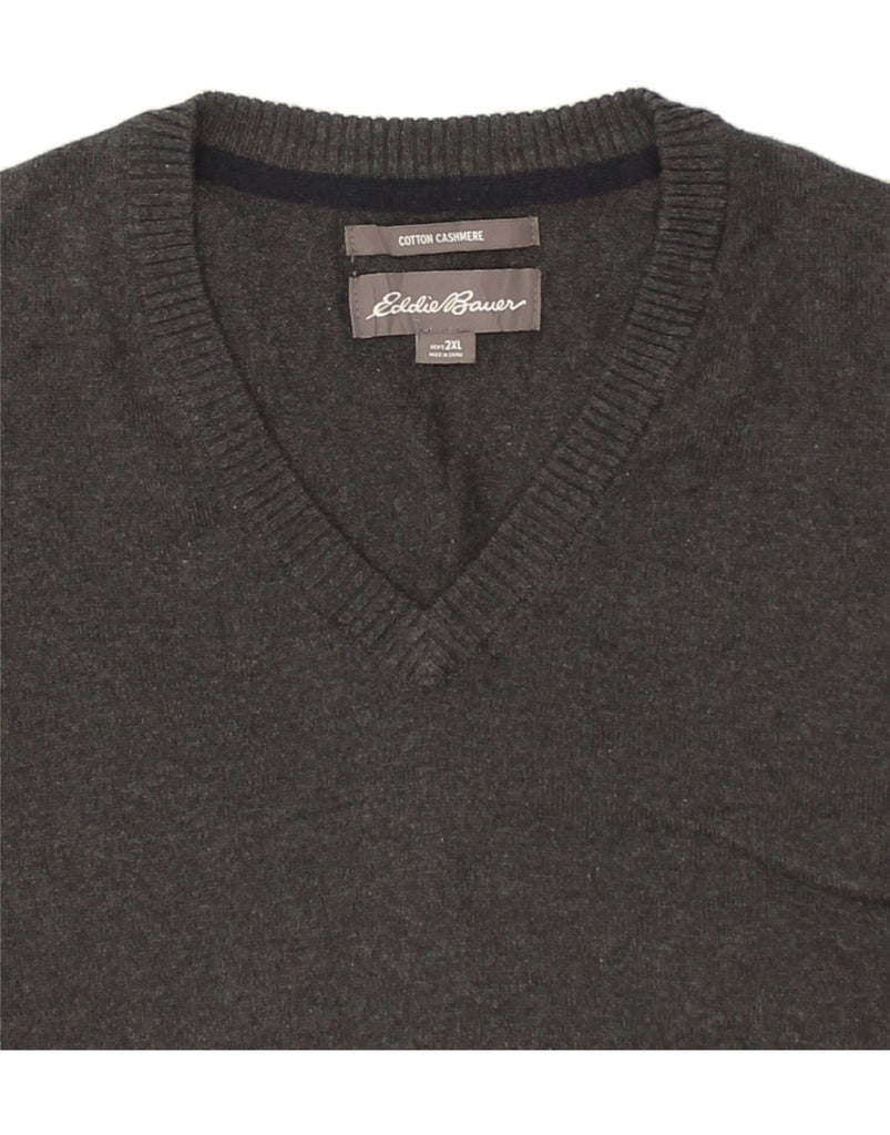 EDDIE BAUER Mens V-Neck Jumper Sweater 2XL Grey Cotton | Vintage Eddie Bauer | Thrift | Second-Hand Eddie Bauer | Used Clothing | Messina Hembry 