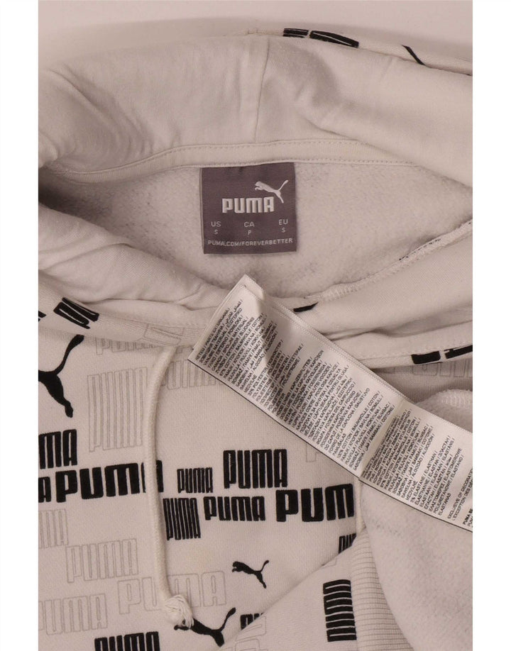 Puma Mens Graphic Hoodie Jumper Small White Cotton